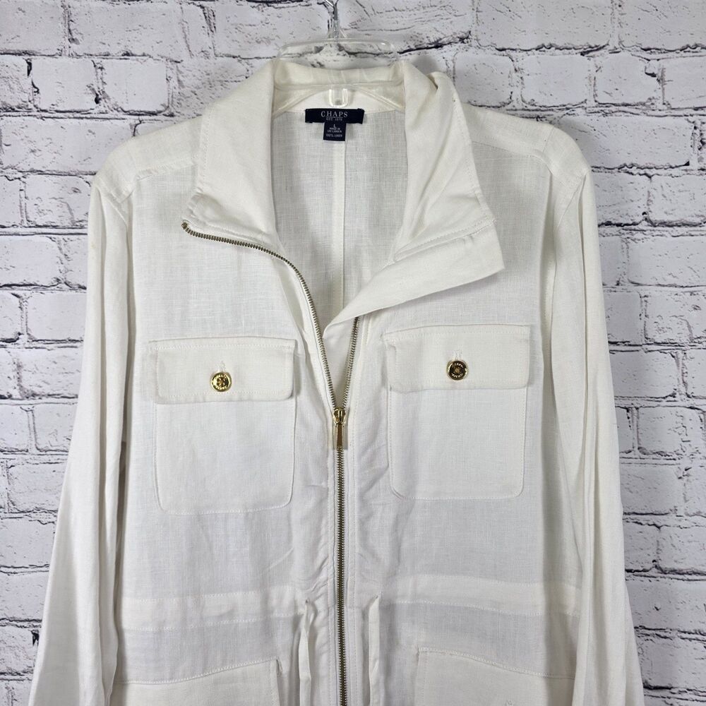 Chaps Women's Large White 100% Linen Jacket